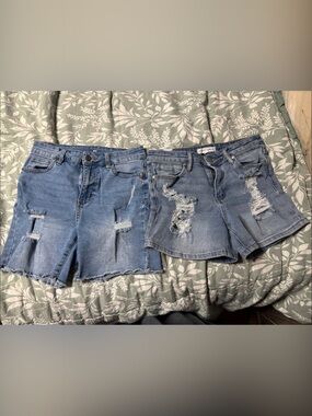 Light Blue Distressed Denim Shorts Duo